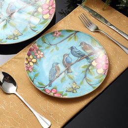 Plates American Pastoral Dinner Painted Magpie Golden Stroke Fruit Dishes Home Afternoon Dessert Plate Tableware