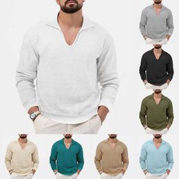 Men's T Shirts Men Fashion Man Shirt Autumn And Winter Casual Long Sleeve V Neck Solid Colour Top