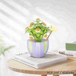 Blocks Mirco Building Blocks Bouquet 3D Flower B Plant Potted Bouquet Model Home Decoration Children's Assembly Toy Girl Gift R230817