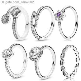 Band Rings New Popular 925 Sterling Silver Rings Water Droplets Thin Finger Ring Transparent CZ Pandora Ms Wedding Jewelry Fashion Accessories Gift Z230817