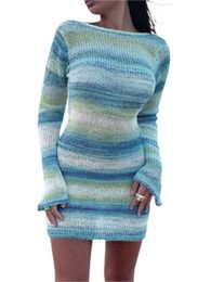 Basic Casual Dresses Elegants Dress For Women ONeck Autumn Knitted Collision sweater long sleeve round neck striped dress 230817