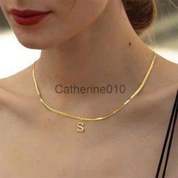 Pendant Necklaces 2023 Fashion 26 Initial Letter Pendant Necklace Women Simple Stainless Steel Herringbone Chain Necklace For Women Jewellery Gift J230817