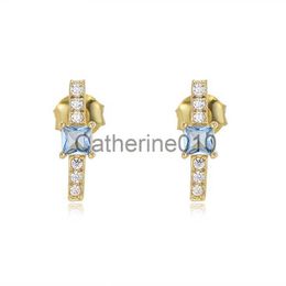 Charm Minimalist Blue Square Zircon Bar Stud Earrings Fashion Personalized S925 SterlSilver earrings 14K gold plated jewelry for J230817