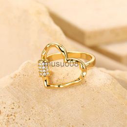 Band Rings Zircon Heart Rings For Women Fashion High Quality Stainless Steel Adjustable Finger Ring Party Wedding Gift Free shipping J230817