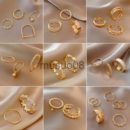 Band Rings 5PCS/Set Gold Color Geometry Open Adjustable Rings for Women Elegant Delicate Finger Ring Wedding Jewelry Gift Wholesale J230817