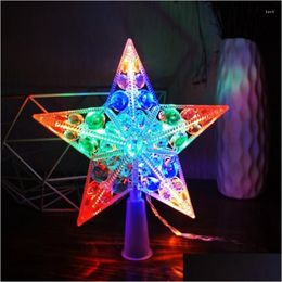 Christmas Decorations 066E Nordic Style Tree Topper Star With Led Light Battery Powered Faux Crystal Beads Treetop Fairy Lamp Party Otiyu