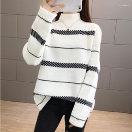 Women's Sweaters Warm Stripe Long Sleeve Pull Femme Knitted Sweater Pullover Fashion 2023 Loose Sueter Mujer Female Jumper Women Winter