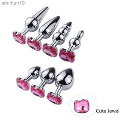 Anal Toys Stainless steel Metal Anal Butt Plug Crystal Cat Face Bead Sexy Masturator Sex Toys for Men/Women Couples Sex Games HKD230816