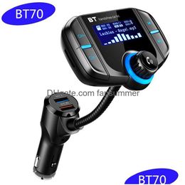 Cell Phone Fm Transmitters Bt70 Car Kit Transmitter Modator Qc 3.0 Quick Charger Bluetooth Hands Cars Radio Mp3 Player Dual Usb With A Dhtwd