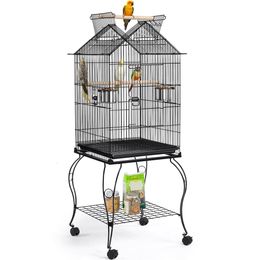 Bird Cages 57" Rolling Metal Parrot Cage with Open Top Black Durable Sturdy HeavyDuty Safe 263 Lb 230816