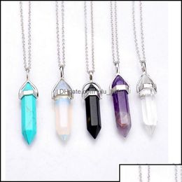 Pendant Necklaces Pendants Jewelry Shape Real Amethyst Natural Crystal Quartz Healing Point Chakra Bead Gemstone Opal Stone Chain 2172 Dhpbr