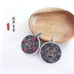 Pendant Necklaces China-Chic Burnt Blue Drop Glue Flower Bloom Fortune Round Tag Double-sided Sunflower Sweater