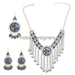 Retro Gypsy Tribal Color Beads Coin Bell Necklace Bracelet Earrings Set Boho Ethnic Afghan Dress Indian Bride Wedding Jewelry x0817