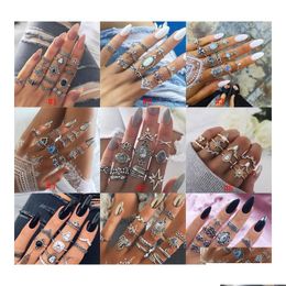 Cluster Rings Vintage Bohemian Midi Finger Set For Women Beach Turtle Elephant Gemstone Crystal Knuckle Boho Fashion Jewellery Drop Deli Dhtix