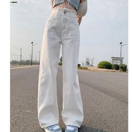 Women's Jeans White High Waist Flare Pants Vintage American Fashion Street Wide Leg Jean Female Denim Trouser Baggy