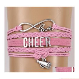 Charm Bracelets Cheer Letter Horn Sports For Women Men Cheerleader Sign Weave Leather Rope Wrap Bangle Fashion Diy Jewellery Gift Drop D Dhsf7