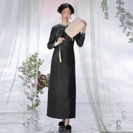 Casual Dresses A Life On The Left Women Gambiered Guangdong Gauze Improved Cheongsam Long Sleeve Hanfu Cross Breasted V-neck Vintage Skirt
