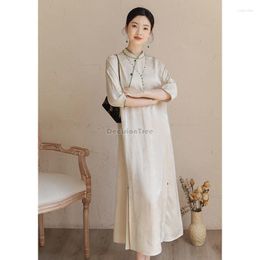 Ethnic Clothing 2023 Improved Chinese Stand Collar Half Sleeve Loose Style Han Elements Daily Cheongsam Dress Elegant Women Tang Suit G911