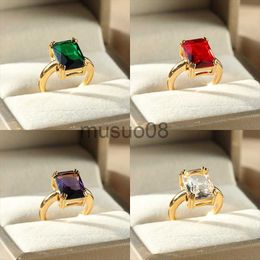 Band Rings Green Square Zircon Rings For Women Multiple Colour Stainless Steel Open Ring Fashion Jewelry Wedding Anniversary Gifts J230817