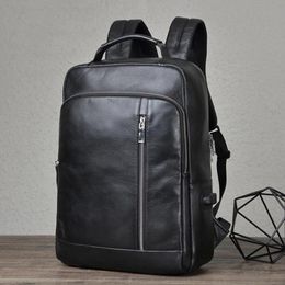 School Bags Men Genuine Leather Backpack Fashion Large Capacity Women Cow Rucksack 14Inch Natural Bag Office Daypack 230817