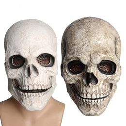 Party Masks Halloween Skeleton Skull Horrible Mask Full Head Mouth Movable Cranium Headgear Unisex Latex Terror Ghost Helmet Costume Prop 230816CJ