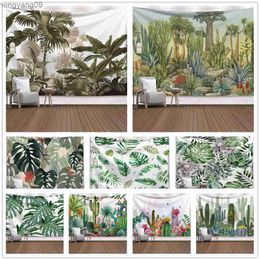 Tapestries Green Tropical Leaves Cactus Tapestry Wall Hanging Nature Palm Tree Leaf Banana Plant Home Art for Room Dorm Bedroom R230817