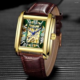 Wristwatches CHENXI Fashion Rectangle Watch Men Skeleton Watches Leather Band Automatic Mechanical Gift Reloj Hombre