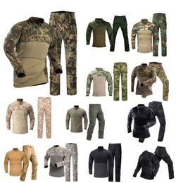 Outdoor Tactical Combat Camouflage T Shirt Pants Set Clothing Battle Dress Uniform BDU Set Jungle Hunting Clothes Woodland Shooting NO05-013B