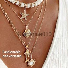 Pendant Necklaces Fashion Jewellery Necklace Soft Pottery Starfish Shell Pendant Necklace Vintage Sun Multi Layer Necklace J230817
