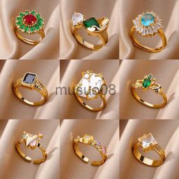 Band Rings Zircon Square Wrapped Rings For Women Stainless Steel Gold Plated Ring Trending 2023 Wedding Party Aesthetic Jewelry Gift J230817