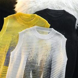 Men's Tank Tops Summer Hollowed Out Design Mesh Knit Top Sports Fashion Sleeveless Bottom Shirt Camisole Casual Vest Trend Streetwear