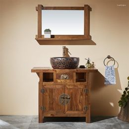 Bathroom Sink Faucets Solid Wood Cabinet Washbasin Hand Washing Floor Antique Imitation Chinese Style Pastoral
