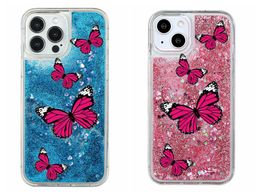 Cute Lovely Butterfly Quicksand Cases For Iphone 15 14 Plus 13 12 Pro MAX 11 XS XR X 8 7 6 Hard PC TPU Liquid Bling Oil Transparent Colorful Smart Mobile Phone Cover Skin