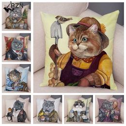 Pillow Case Watercolour Worker Cat Case Decor Cartoon Animal case Soft Plush Cushion Cover for Children Gift Sofa Home 45x45cm HKD230817