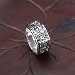 Cluster Rings 925 Sterling Silver Men Retro Personality Fashion Jewelry The Twele Chinese Zodiac Signs Rotatable Ring