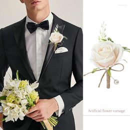 Brooches Simulation Rose Corsage Outdoor Party Decoration Men Groomsman Brooch Wedding Jewellery Accessories Wrist Flower