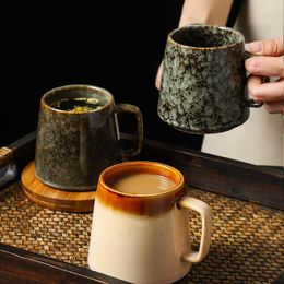 Mugs Japanese Mug Ceramic Cup Vintage Summer Couple Drinking Home Office Handle Coffee Tea Cups Underglaze Colour 350ml High-capacity