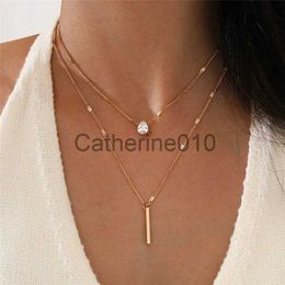 Pendant Necklaces Simple Crystal Geometric Gold Color Pendant Necklace Set for Women Charms Fashion Square Rhinestone Female Vintage Jewelry J230817