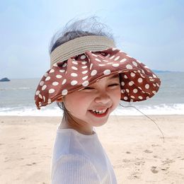 Kids Sun Hats Summer Polyester Empty Top Caps Visor Sun Protection Wide Brim Polka Dots Breathable Beach for Children U04