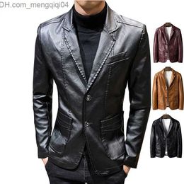 Men's Jackets Ultra thin fitting motorcycle long sleeved PU leather jacket spring dress set new autumn leather jacket men's brand set Z230817