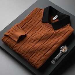 Men's Sweaters Luxury highend fashion pattern design fake two sweaters men's shirt collar autumn and winter thick warm knitted pullover 230816