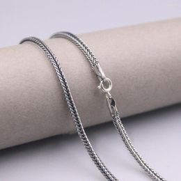 Chains Real Silver 925 Necklace For Women Men Square Wheat Chain 2.5mmW Retro Jewellery Sweater 24inchL