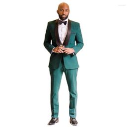 Men's Suits Dark Green Groomsmens Wedding Suit Sets One Button Slim Fit 2 Pieces Mens Prom Party Tuxedos Skinny Man Special Occasion Wear
