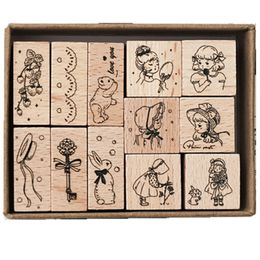 Adhesive Stickers Wooden Rubber Stamp Scrapbooking Sets with Jenny Chinese Character Universe Flower Week Deco DIY Craft Standard Stamps 230816