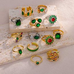 Band Rings Gold Plated Stainless Steel Rings For Women Vintage Green Color Adjustable Geometric Finger Ring Wedding Jewelry Free Shipping J230817