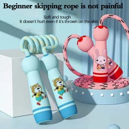 Jump Ropes Children's Sports Adjustable Cotton Rope Ropes Sport Fitness Lovely Cartoon Skipping Natural Wooden Handle Fillet Design 230816