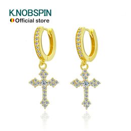 Charm KNOBSPIN D VVS1 All Cross Pendant Earrings for Women Men Hiphop Party Fine Jewellery with GRA s925 Sliver Drop Earring 230817