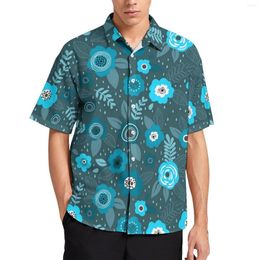 Men's Casual Shirts Elegant Ditsy Floral Blouses Men Blue Flowers Hawaii Short Sleeve Design Retro Oversized Beach Shirt Birthday Gift