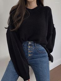 Women's Sweaters Women Autumn Winter Sweater Korean Age Reducing Vintage Loose Slouchy Solid Basic Versatile Pullover Knitted Top D4343