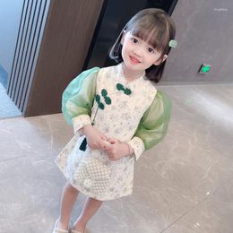 Ethnic Clothing Girls' Qipao Dress 2023 Children's Hanfu Spring And Autumn Thin Chinese Style Long Sleeve Princess Garments Mesh